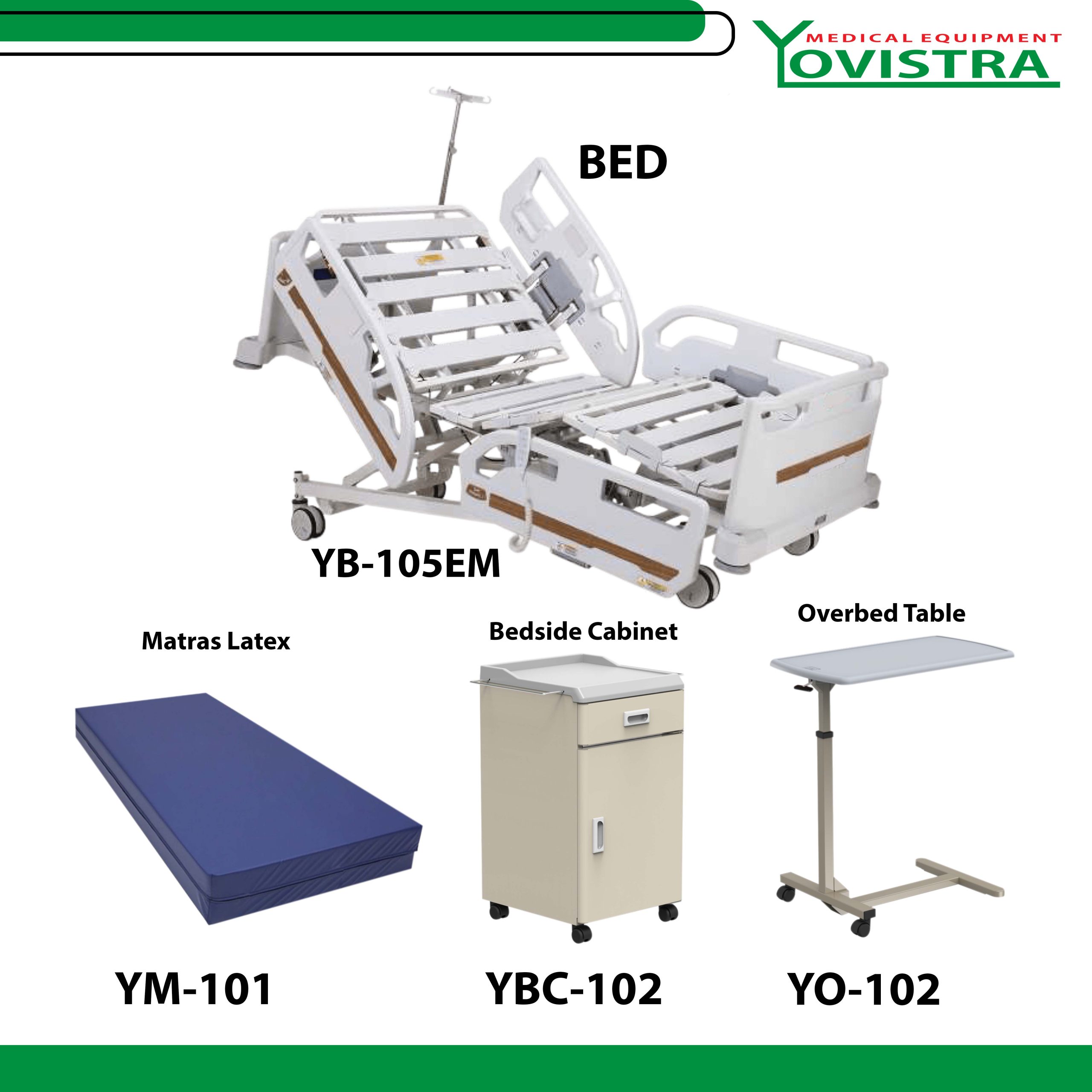 Tempat Tidur Pasien Elektrik EMERALD 4 Motor dengan Pengaman Samping YB-105EM, YM-101, YBC-102, YO-102 (SET)